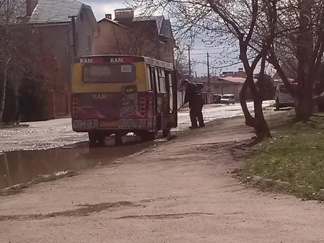 "Дешево і сердито". Водій однієї з франківських маршруток мив автобус у калюжі (фото) — фото 1